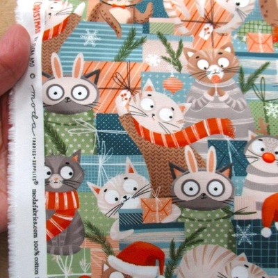 鍵盤ねこ 綿ツイル・青系色 (9525-2 猫) | ドウモト商店通販サイト